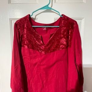 Red long sleeve knot shirt with velvet collar